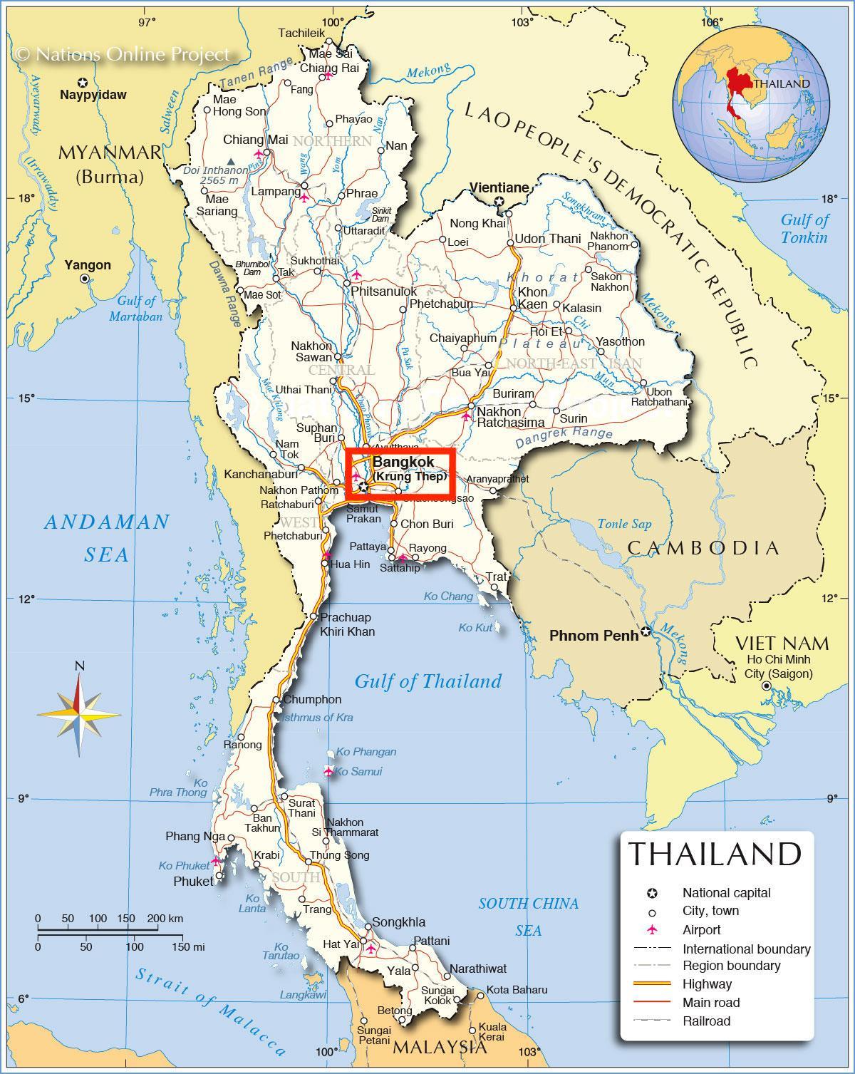 曼谷 (Krung Thep) 在泰国 地图